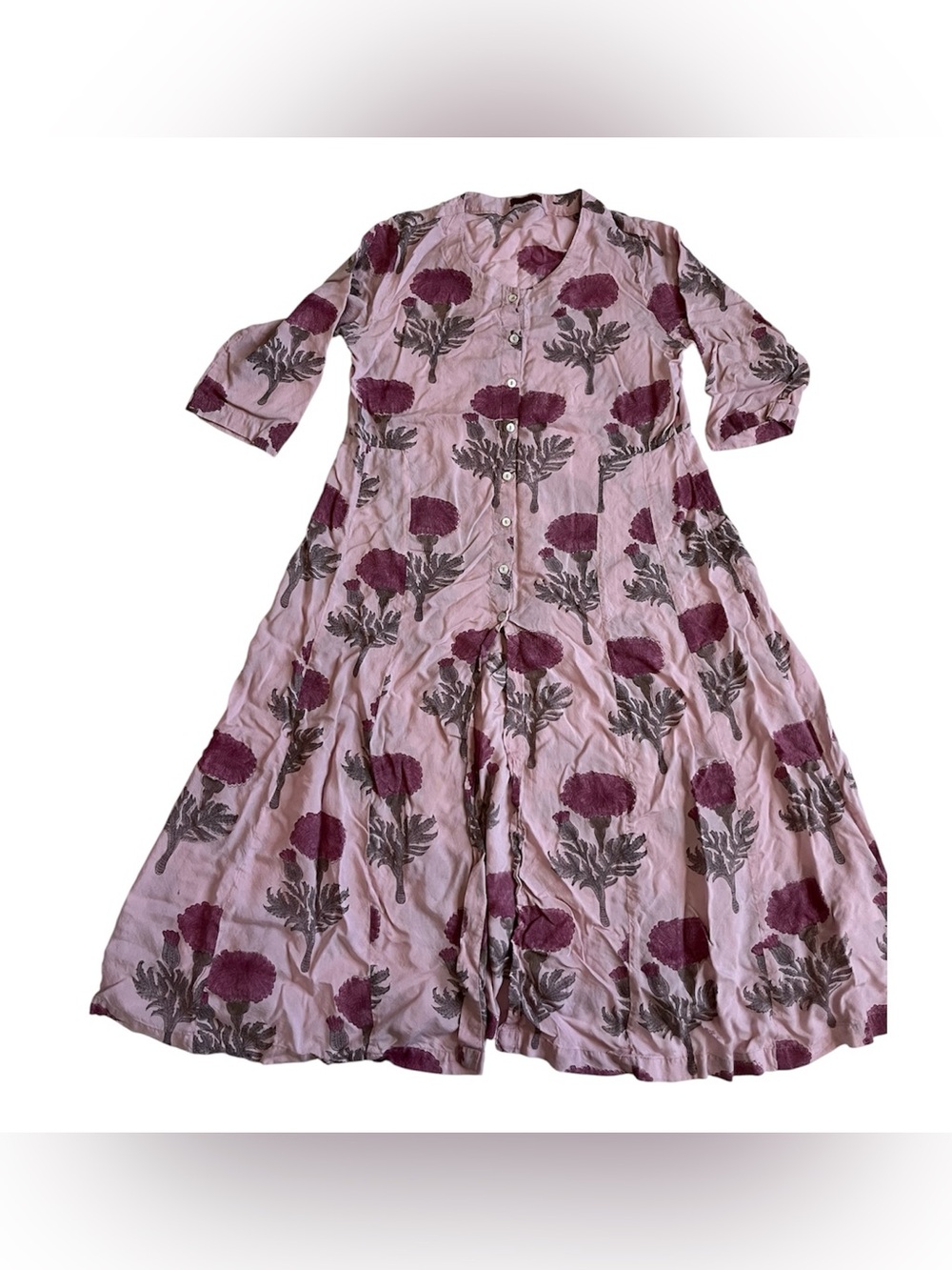 Cotton Zuba Floral Button-Front Maxi Dress with Plum Blooms